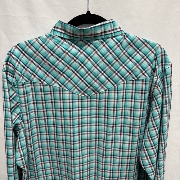 Wrangler Western Shirt Turquoise Plaid Snap Front Long Sleeve Men’s Large Cowboy - Picture 11 of 16